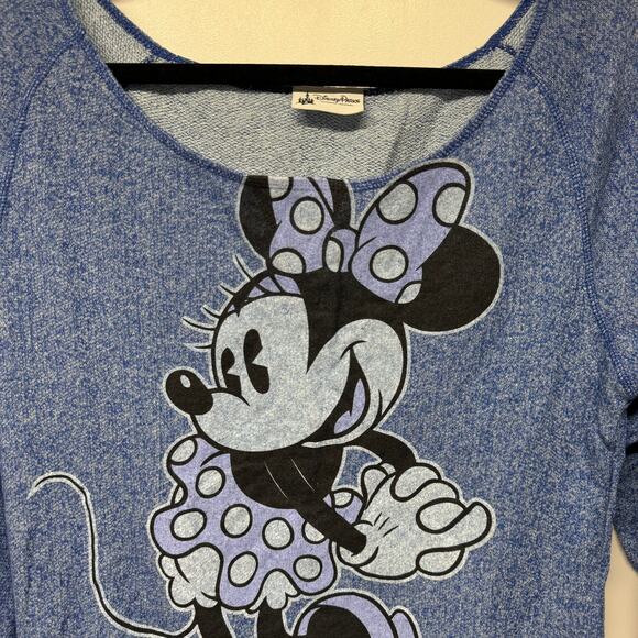 Disney Parks Womens Blue Scoop Neck Minnie Mouse Sweatshirt Size Medium Large - Picture 3 of 7